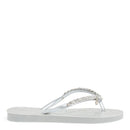 Chinelo Flip Flop Borracha Corrente Tiras Finas Metalizado Prata