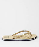 Chinelo Flip Flop Borracha Corrente Tiras Finas Metalizado Dourado