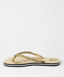 Chinelo Flip Flop Borracha Corrente Tiras Finas Metalizado Dourado