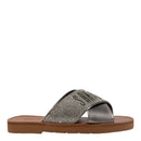 Rasteira Napa Cinza Pewter Metalizado Bico Redondo Brilho