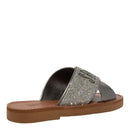 Rasteira Napa Cinza Pewter Metalizado Bico Redondo Brilho