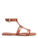 Rasteira Bico Quadrado Couro Nobre Caramelo Pesponto