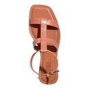 Rasteira Bico Quadrado Couro Nobre Caramelo Pesponto