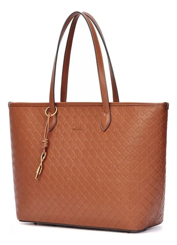 Bolsa Shopper Marrom Santa Lolla Universitaria Grande Alça Fixa Mão