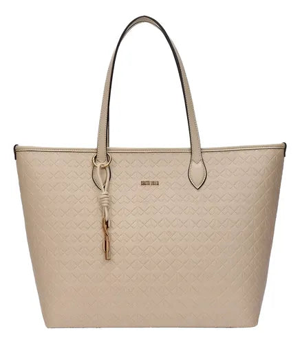 Bolsa Shopper Bege Santa Lolla Universitaria Grande Alça Fixa Mão