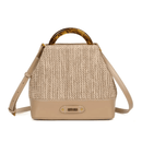 Bolsa Bucket Palha Tramado Bege Alça De Mão