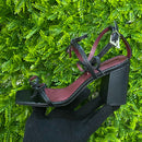 Sandália Couro Pelica Preta Tiras Laço