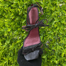 Sandália Couro Pelica Preta Tiras Laço