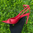Sandália Peep Toe Couro Pelica Salto Alto Vermelho