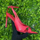 Sandália Peep Toe Couro Pelica Salto Alto Vermelho