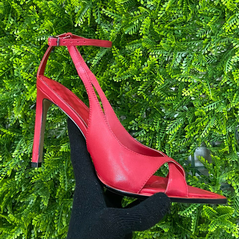 Sandália Peep Toe Couro Pelica Salto Alto Vermelho