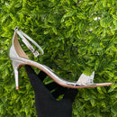 Sandália Metalizada Specchio Prata Salto Fino Médio