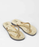 Chinelo Flip Flop Borracha Corrente Tiras Finas Metalizado Dourado