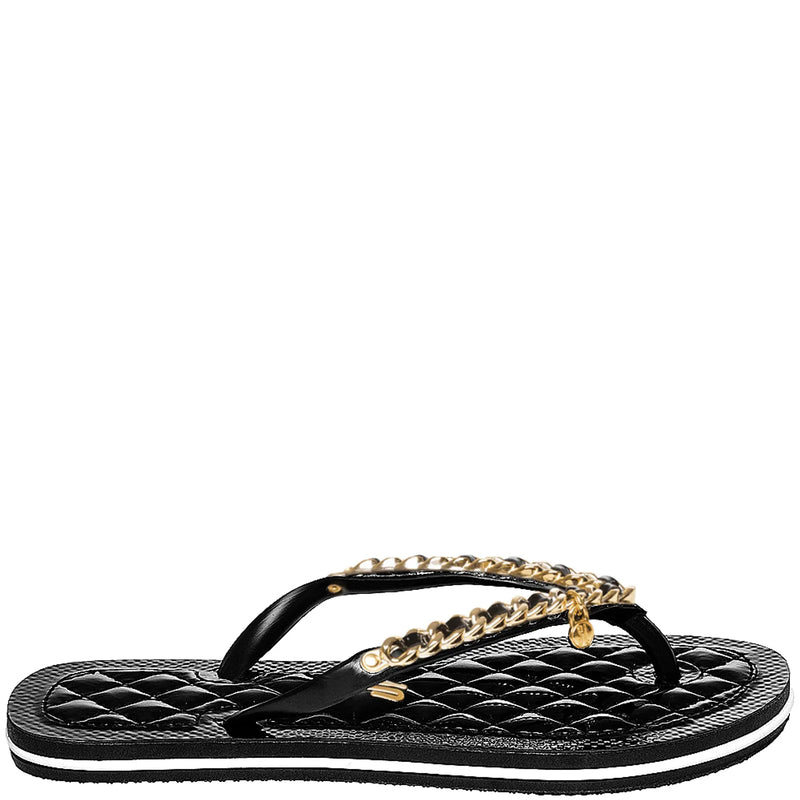 Chinelo Flip Flop Borracha Corrente Tiras Finas Preto